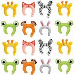 Theme Foil Balloons Headbands, Jungle Theme (Monkey, Bunny, Giraffe, Zebra, Cat, Frog) Multicolor Pack of 24
