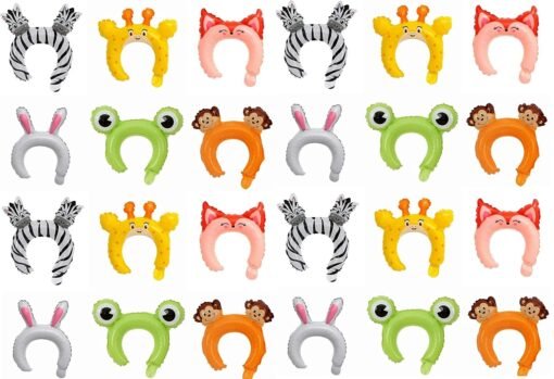 Theme Foil Balloons Headbands, Jungle Theme (Monkey, Bunny, Giraffe, Zebra, Cat, Frog) Multicolor Pack of 24