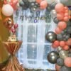  Gray and Pink Theme Birthday Decoration Kit for Girls and Boys Party Decor with Gray, Peral White, Silver Chrome and White Balloons for perfect Garland, White Tulle Net Curtains, Fairy Lights for Backdrop and Silver Cursive HBD Banner, Anniversary, Naming Ceremony, Room Decorative Items- 71pcs