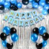  Blue With Silver Happy Birthday Decoration Items Kit Combo Set Birthday Bunting Silver Foil Curtain Metallic Balloons - 34 pieces