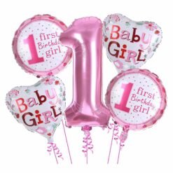 Girl 1st Birthday Themed Balloons Pink - Pack of 5