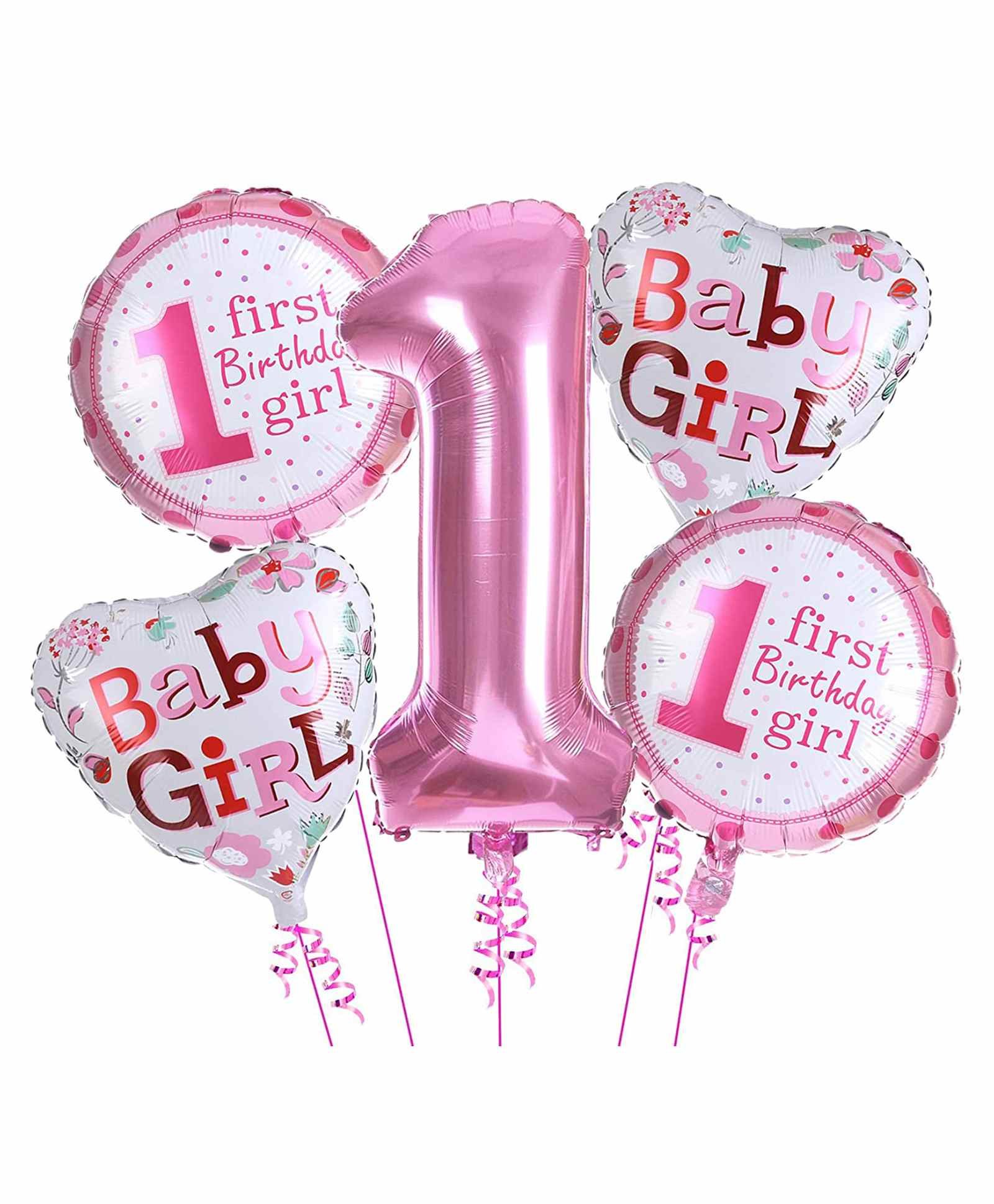Girl 1st Birthday Themed Balloons Pink - Pack of 5