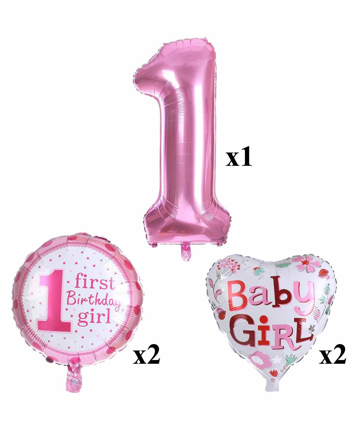 Girl 1st Birthday Themed Balloons Pink - Pack of 5 - Image 2