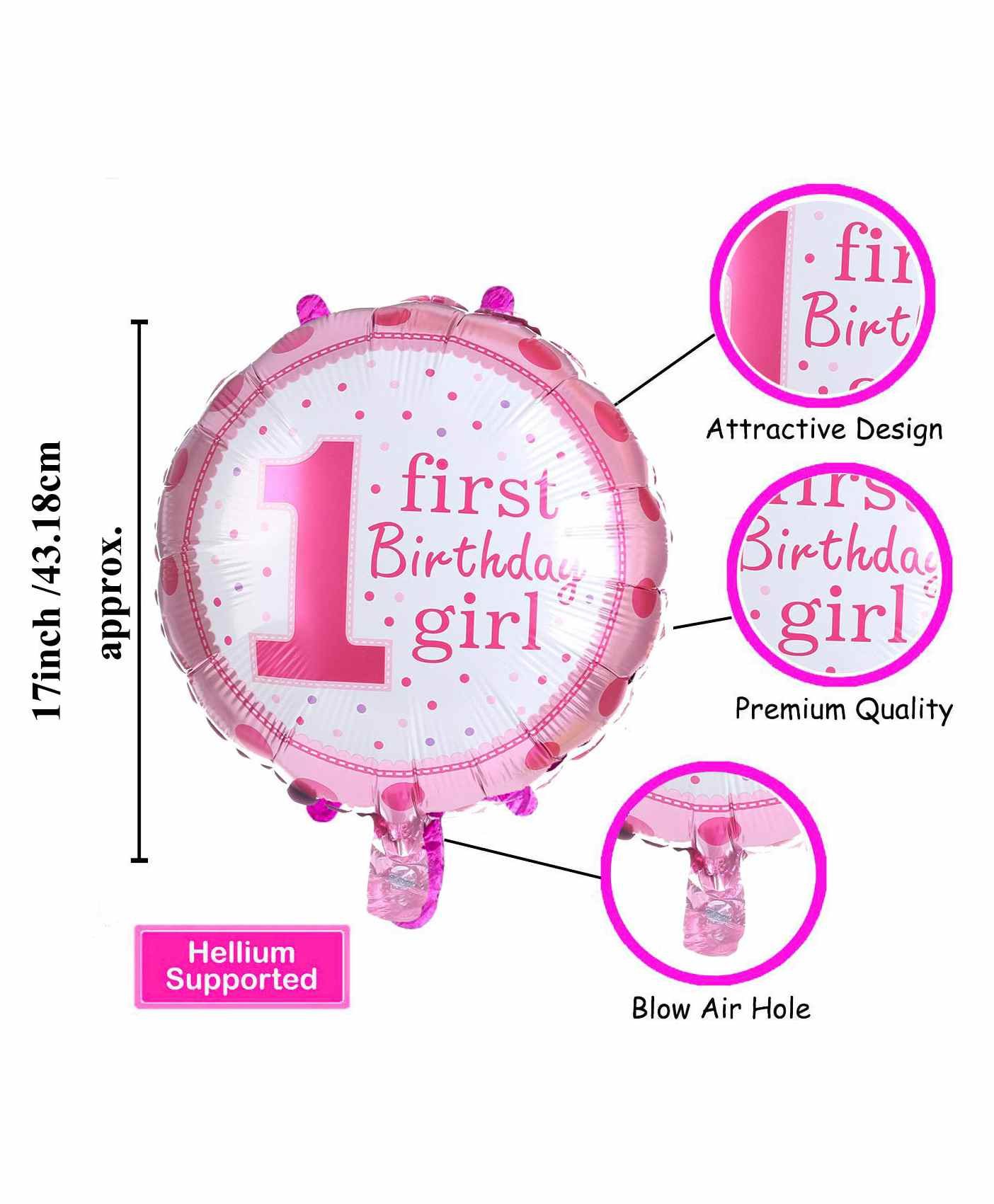Girl 1st Birthday Themed Balloons Pink - Pack of 5 - Image 3
