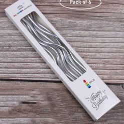 Metallic Twisted Candle Silver - Pack of 6