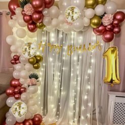 Happy Birthday Decoration Items with rose gold and white balloons- Pack of 68 Items rose gold, white, gold Pack of -68