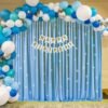 Birthday Decoration Items Kit for baby with blue theme decoration with balloons and curtain With Silver Chrome Balloon Pack of -60