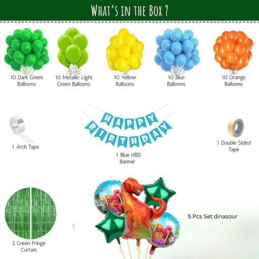 Dinosaur Theme Happy Birthday Decorations Items for Boys Green Blue Orange Yellow Pack of -57 - Image 2