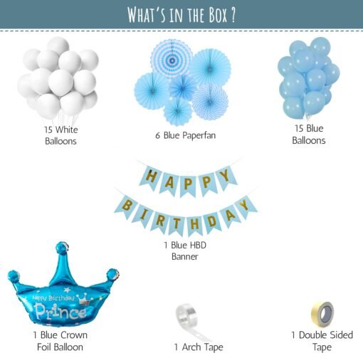 Blue Theme Happy Birthday Decoration Items for Boys white, blue Pack of -40 - Image 2
