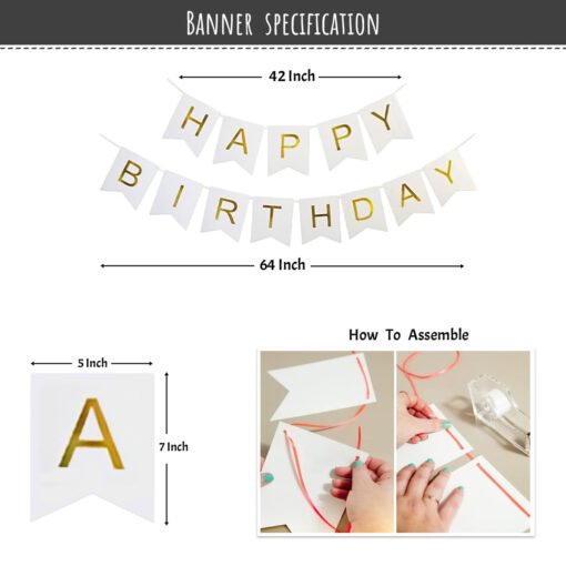 Pink and white theme birthday decoration items with fringe curtain Pink, White and silver Pack of -65 - Image 3