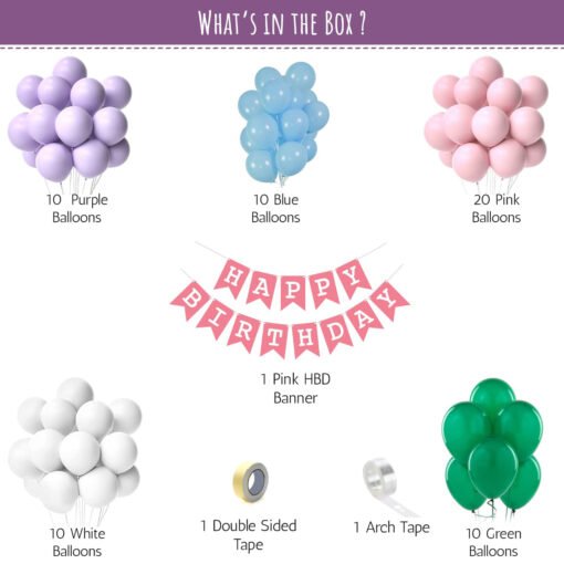 Happy Birthday Balloon Decoration Kit for Girls - Pack of 63 Multicolor  Pack of -63 - Image 2