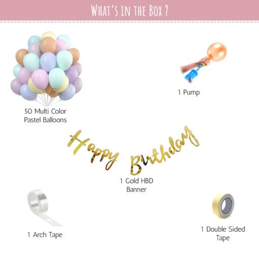 Pastel Rainbow Birthday Decoration Items Kit for Kids Pack of 54 Items Pastel Color  Pack of -54 - Image 2