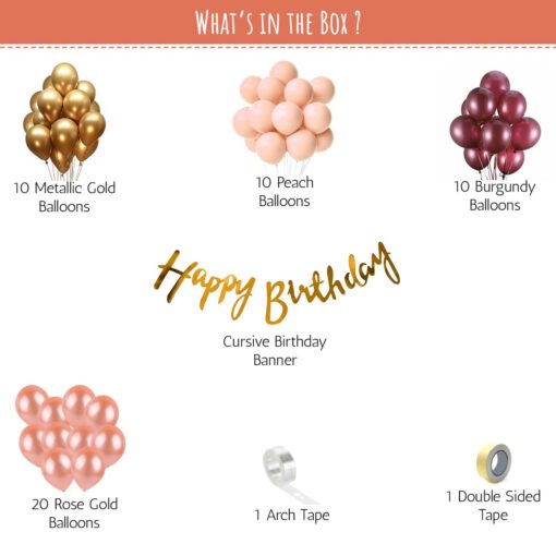 Birthday decoration items with burgundy and peach balloons- 73 Items Pink, peach and burgundy Pack of -53 - Image 2