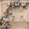 White and Grey DIY Happy Birthday Decoration Items for Boys- 58 Items Gray, white and gold Pack of -58