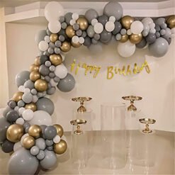 White and Grey DIY Happy Birthday Decoration Items for Boys- 58 Items Gray, white and gold Pack of -58