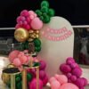 Happy birthday decoration item kit with pink, peach and green balloons- Set of 67 Items Multicolor  Pack of -67