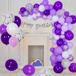 Metallic and Pastel Purple birthday balloons decoration set Purple , White , Silver  Pack of -57