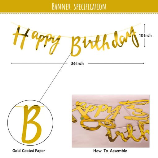 Happy Birthday Decoration Items with rose gold and white balloons- Pack of 68 Items rose gold, white, gold Pack of -68 - Image 3