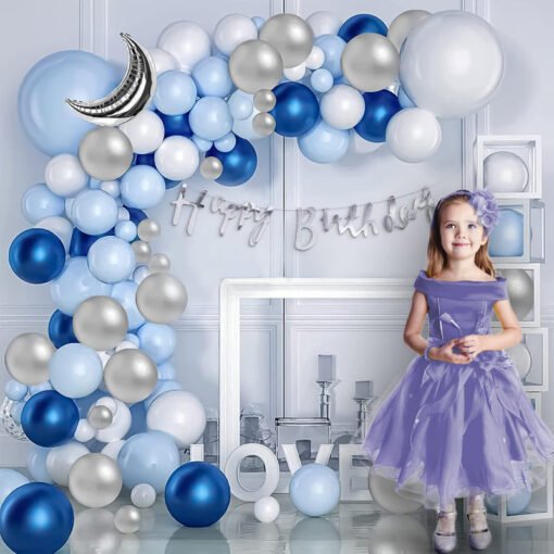Moon theme Birthday Decoration Items for Boys Blue, Silver and white  Pack of -64 - Image 6