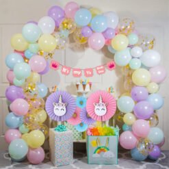 Unicorn Rainbow theme 12 birthday with paper fan baby girl & boy Multicolor  Pack of -64