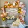 1st Birthday decoration items kit for girls with Monthly Birthday Banner Peach Pack of -57