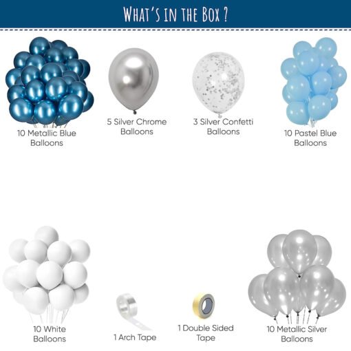 Blue and silver balloons combo for party decoration- 50 Items blue and silver 
 Pack of -50 - Image 2