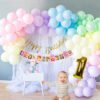 1st birthday decoration with backdrop , No.1 foil balloon , monthly Photo banner Pastel rainbow Pack of -72