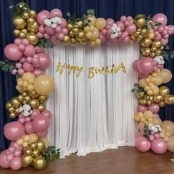 Happy Birthday Balloon Decoration Kit for Girls - Pack of 68 Peach, Pink and gold metallic Pack of -68