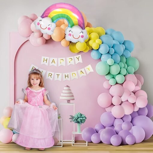 Pastel Rainbow Theme Happy Birthday Decoration Items DIY Kit Pastel Pink, Blue, Purple, Peach, Yellow and Green Pack of -64 - Image 5