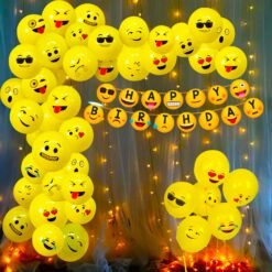 Emoji Theme Birthday Decoration Kit Combo-52Pcs,Birthday Decoration Items For Girl|Balloons Set|Happy Birthday Banner With Led Lights|Smiley Theme Birthday Party Decorations