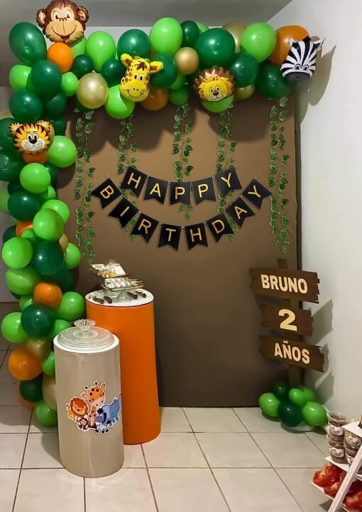 Jungle Theme Birthday Decoration Kit for Kids Party Decor Green, Orange Pack of -44
