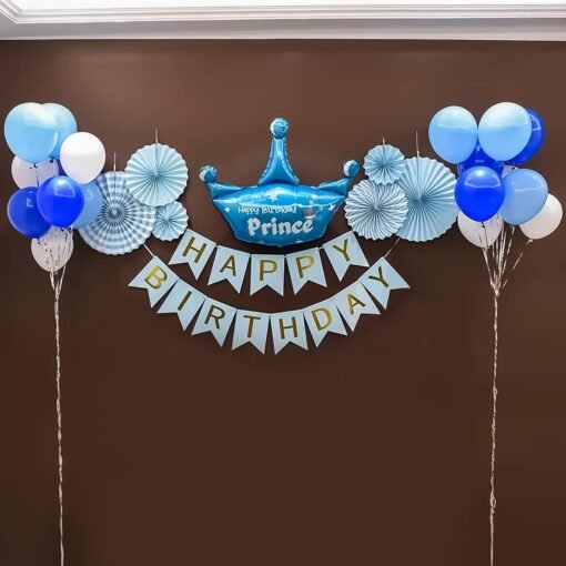 Blue Theme Happy Birthday Decoration Items for Boys white, blue Pack of -40