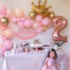 2nd Birthday Decoration items kit for girls with pastel balloons- 55 Items Pink, Peach, White and Golden Pack of -55