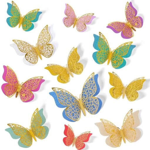 Multicolor 3D Butterfly for Decoration items for Wall Sticker Multicolor  Pack of -12
