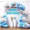 Blue and silver birthday balloons for decoration with Foil Banner Blue Pack of -77