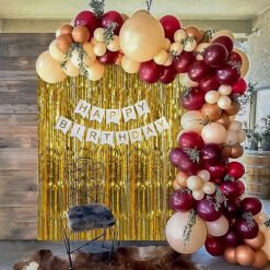 Burgundy & peach balloons birthday decoration item with fringe curtain Burgundy , Rose Gold, Peach and Gold Pack of -65