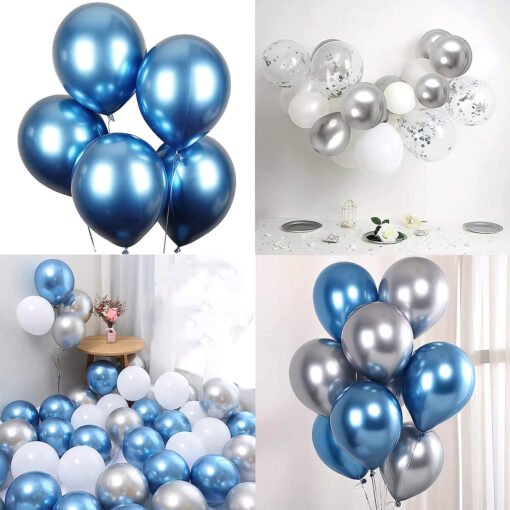 Blue and silver balloons combo for party decoration- 50 Items blue and silver 
 Pack of -50 - Image 3