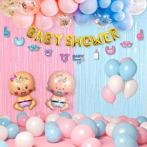Baby Shower Balloon Party Decoration Items with Fringe Curtains for Baby Boy and Girl Pink Blue White Golden Pack of -50