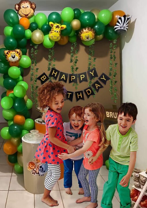 Jungle Theme Birthday Decoration Kit for Kids Party Decor Green, Orange Pack of -44 - Image 6