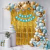 Blue and Peach birthday decoration items with fringe curtain Blue, Peach and Golden Pack of -67