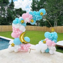 Pastel balloon Decoration with Moon and Star foil balloons Pink Blue Golden White Pack of -69