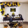 Batman theme superhero birthday decoration for boys black, yellow, grey Pack of -64
