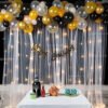 Happy Birthday Decoration Items kit with curtain and light black, white and gold Pack of -71