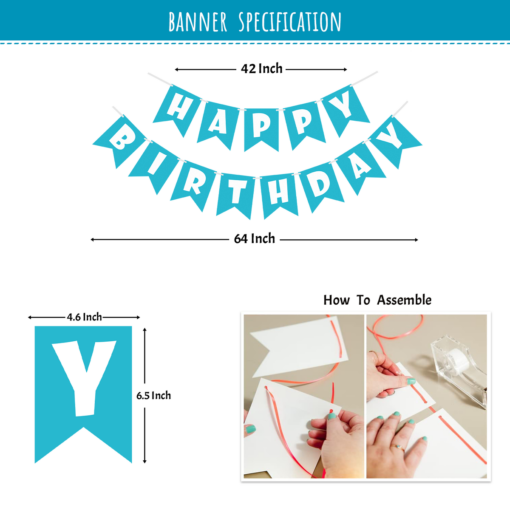 Pastel Theme Birthday decoration for Kids with happy birthday banner Blue, gold and white Pack of -63 - Image 3