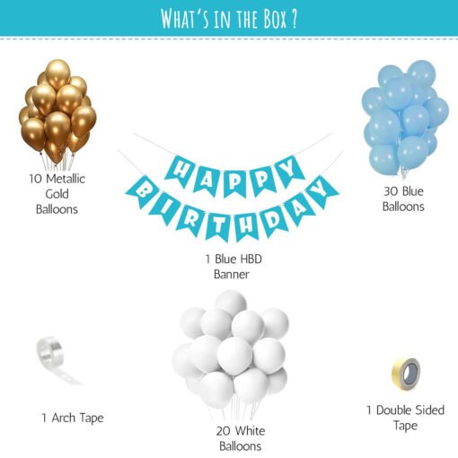 Pastel Theme Birthday decoration for Kids with happy birthday banner Blue, gold and white Pack of -63 - Image 2