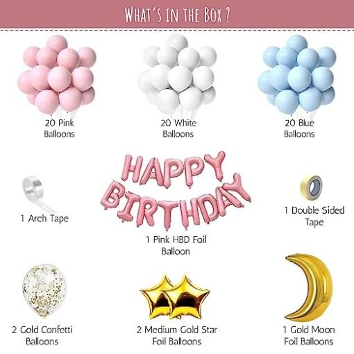 Star and moon birthday decoration kit for kids PINK WHITE BLUE Pack of -68 - Image 2