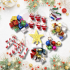 Christmas Tree Hanging Miniature Decoration Items (Pack of 65, Mini Size) Santa, Gift Box, Bells, Balls, Drums, Sticks, Top Star, Candy Home Decoration Hanging Ornaments Pack of 65