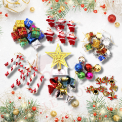 Bubble Trouble Christmas Tree Hanging Miniature Decoration Items (Pack of 65, Mini Size) Santa, Gift Box, Bells, Balls, Drums, Sticks, Top Star Home Decoration Hanging Ornaments Pack of 65