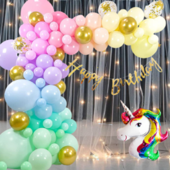Happy birthday Net Curtain , LED Light 70 Pcs Combo for Kids Unicorn pastel d?cor birthday party first 1st , 2nd, 5th , 10th