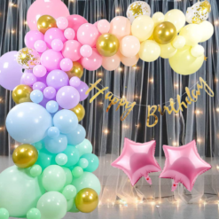 Happy birthday Net Curtain , LED Light 73 Pcs Combo for Kids pastel d?corbirthday party first 1st , 2nd, 5th , 10th